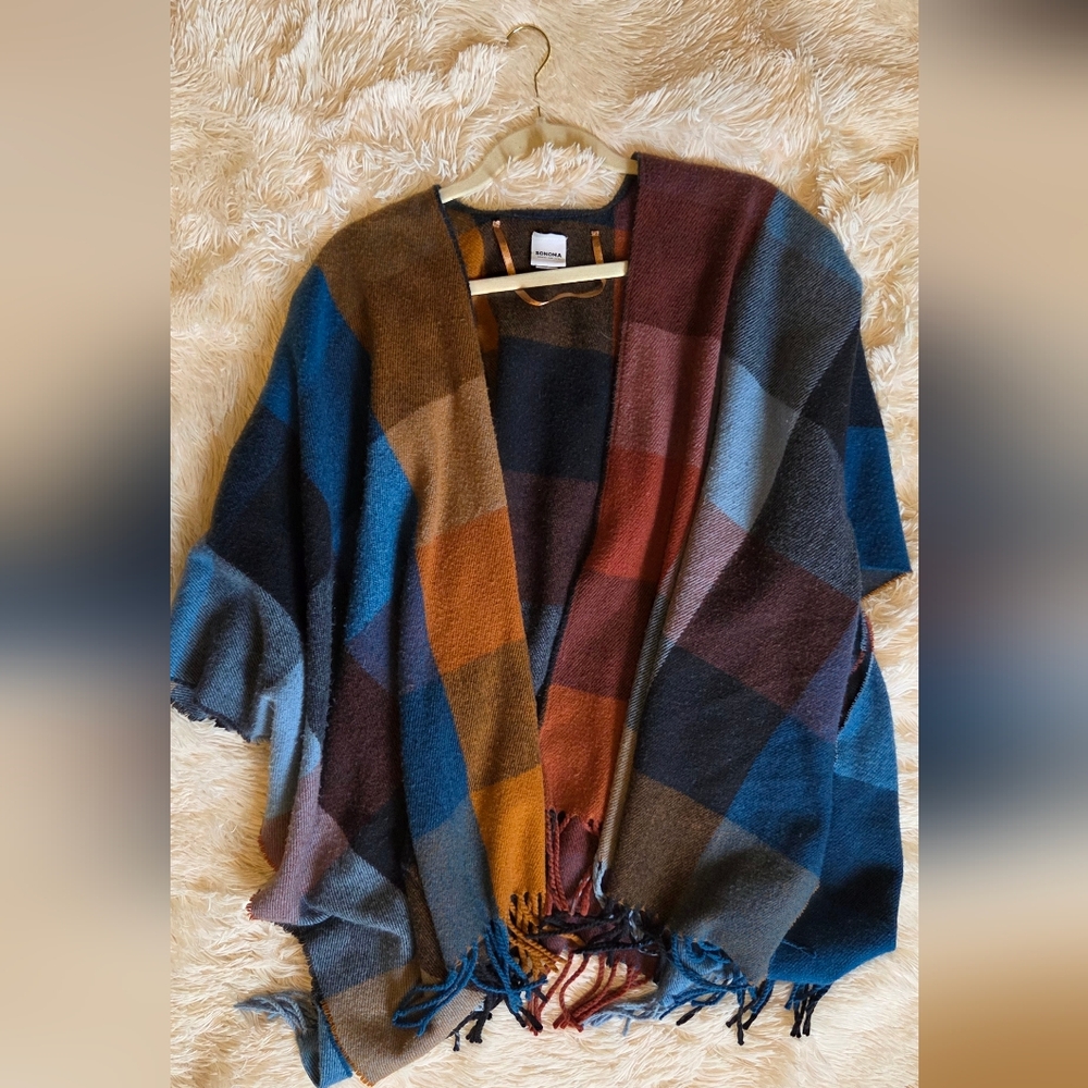 Sonoma Brown and Blue Knit Poncho